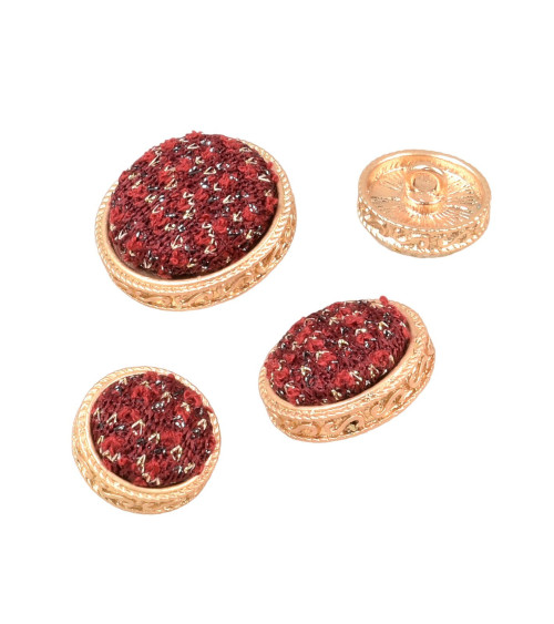 Set of 6 round jewel buttons covered in Beaujolais red