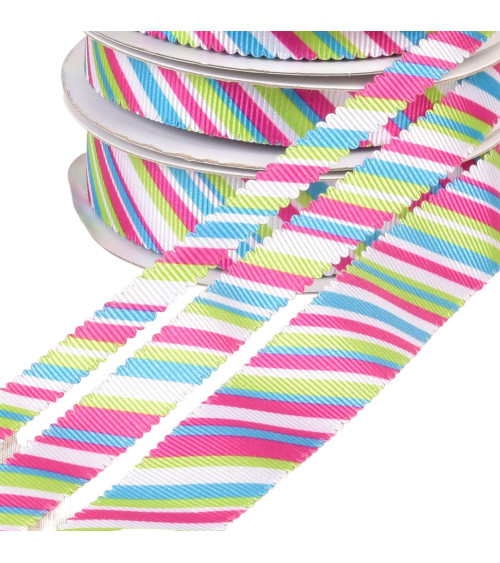 Multicolored green blue pink scalloped ribbon by the meter