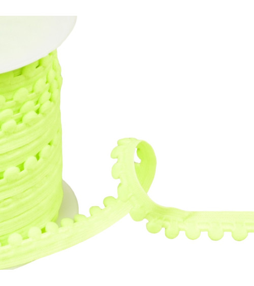 25m spool of elastic with fluorescent green pompoms 13mm