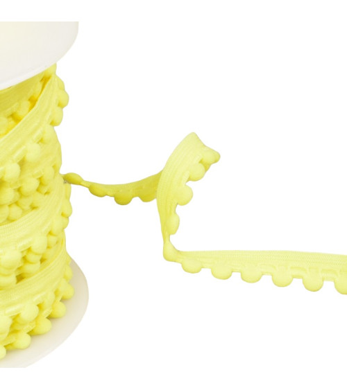 25m spool of elastic with yellow pompoms 13mm