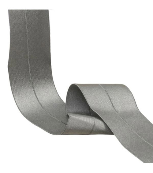 Pre-folded satin elastic 45mm medium grey by the meter