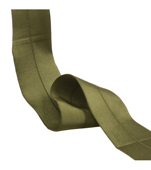 Pre-folded satin elastic 45mm khaki green by the meter