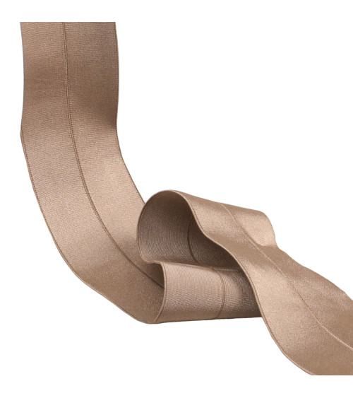 Pre-folded satin elastic 45mm chocolate brown by the meter