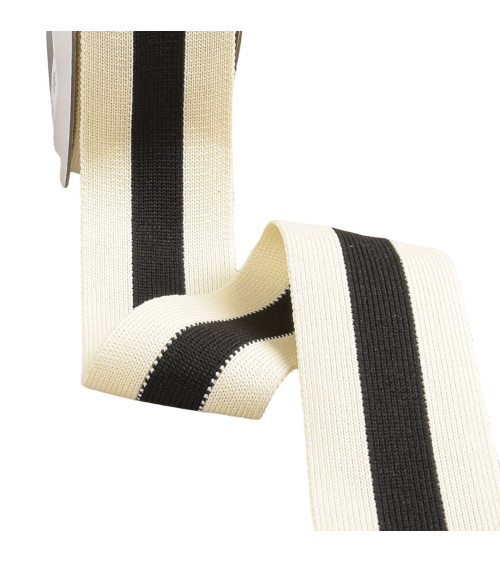 Two-tone stretch braid 40mm black/ecru per meter