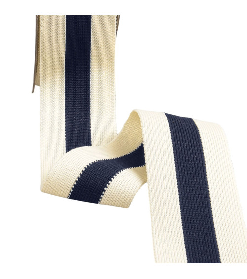 Two-tone stretch braid 40mm navy ecru by the meter