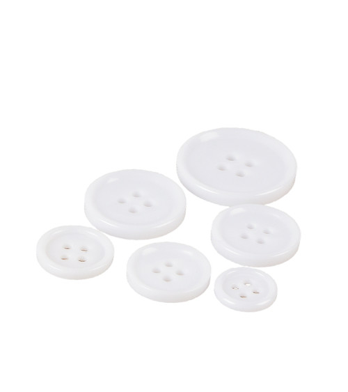 Lot de 6  boutons ronds 4 trous classique blanc