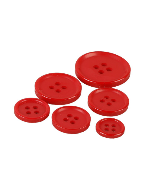 Lot de 6  boutons ronds 4 trous classique rouge