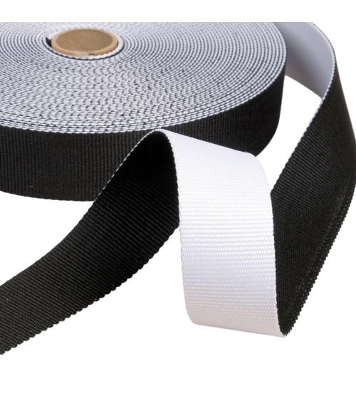 20m reel of reversible two-tone strap 38mm white/black