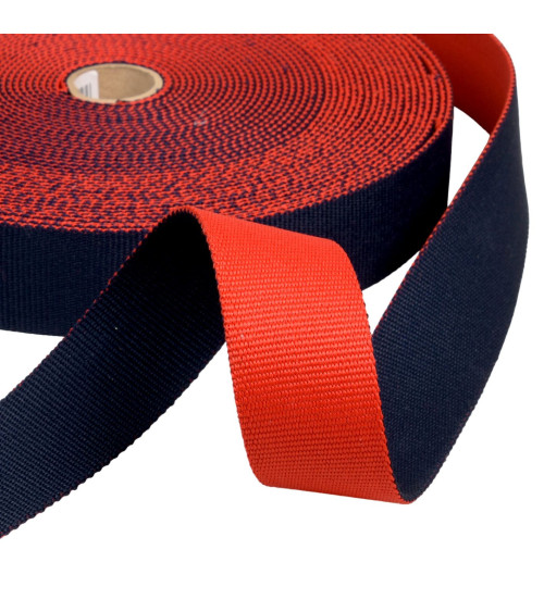 20m reel of reversible two-tone strap 38mm red/navy blue