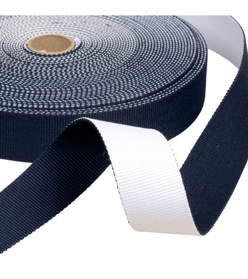 20m reel of reversible two-tone strap 38mm navy blue/white