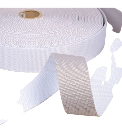 20m reel of reversible two-tone strap 38mm light gray/white