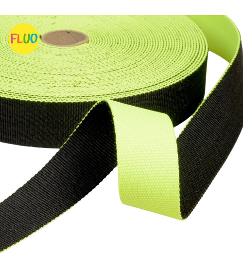 20m reel of reversible two-tone strap 38mm fluorescent green/black