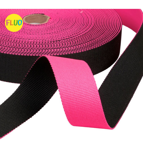 20m reel of reversible two-tone strap 38mm black/fluo pink