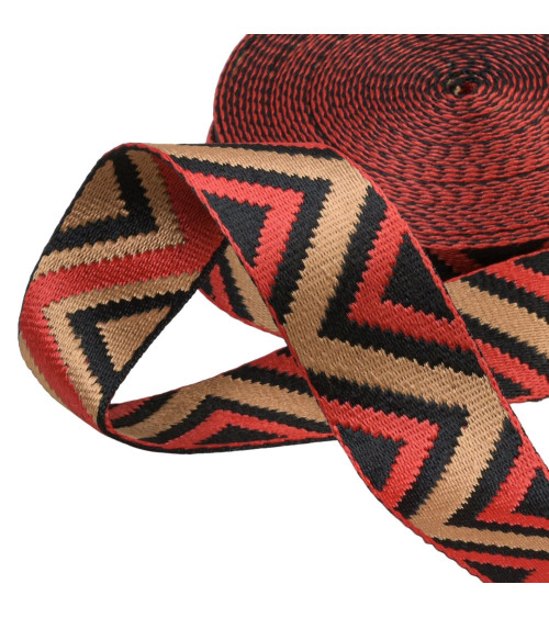 14.5m reel of ethnic strap 38mm red/multicolor