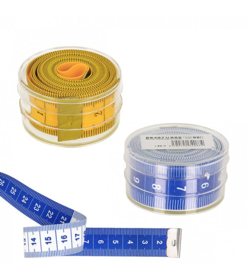 Yellow tape measure in plastic box