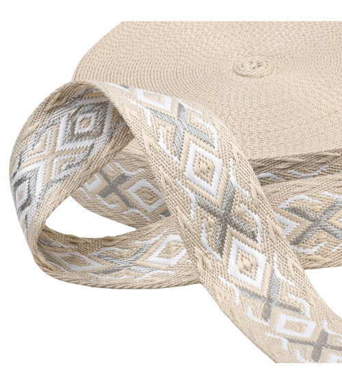 Ethnic strap 38mm beige/silver by the meter