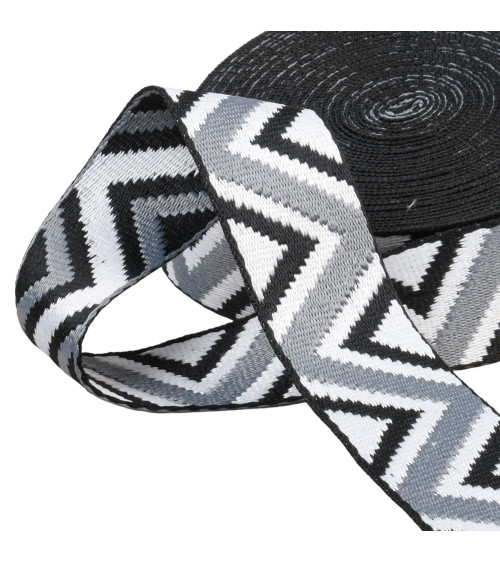 Ethnic strap 38mm gray/white by the meter