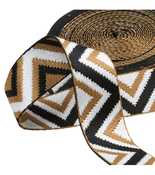 Ethnic strap 38mm beige/black by the meter