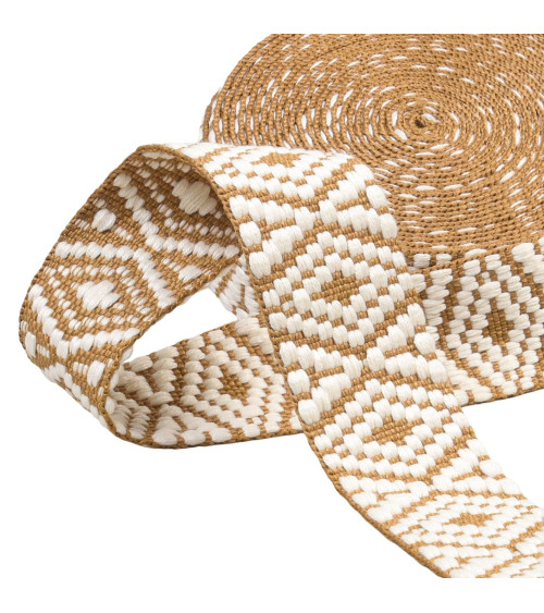 Ethnic strap 38mm beige/white by the meter