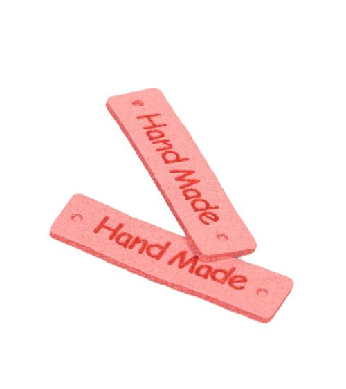 Set of 5 "handmade" labels 40x10mm pink