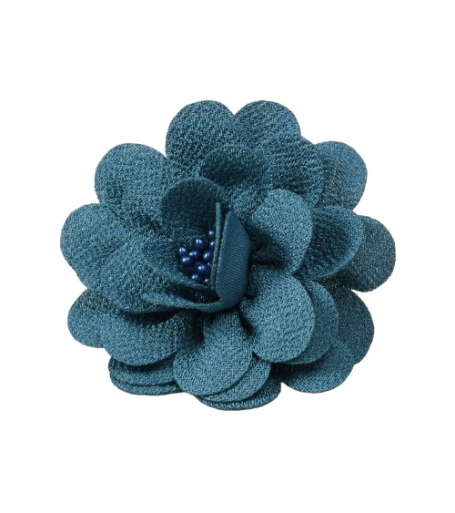 Broche flor 8,5cm azul petróleo