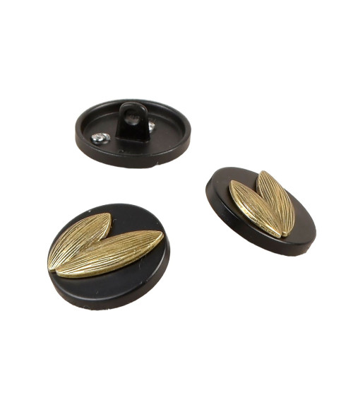 Set of 6 round black and gold buttons black/gold 17mm