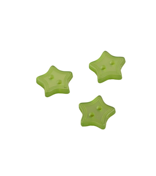 Set of 6 buttons 2 holes star grass green 13mm