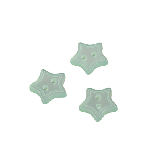 Set di 6 bottoni 2 fori stella verde acqua 13mm