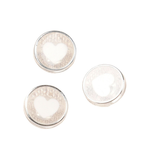 Set de 6 botones de corazón de plástico blanco 11mm