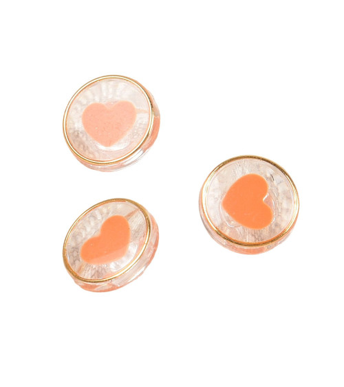 Lote de 6 botones de corazón de plástico naranja 11mm