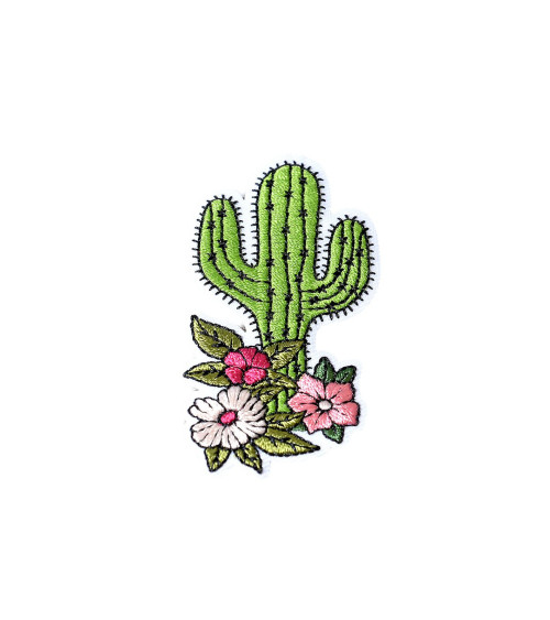 Cactus peony iron-on badge 6.3cm x 3.5cm