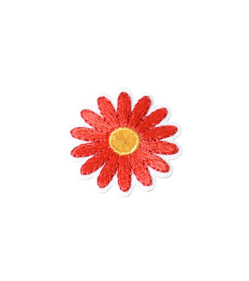 Red daisy iron-on patch 3.3cm x 3.3cm