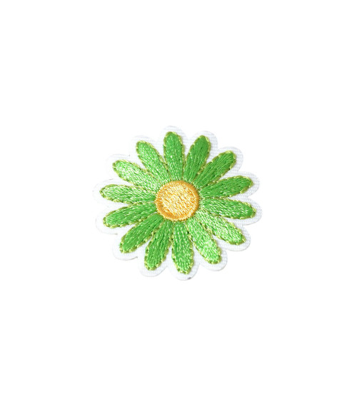 Green daisy iron-on patch 3.3cm x 3.3cm