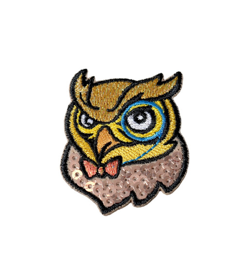 Raven and owl iron-on patch sequin owl 4.6cm x 3.5cm