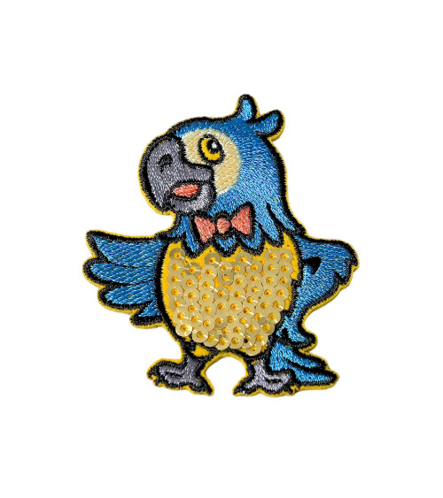 Iron-on parrot sequin bird badge 6.2cm x 4.5cm