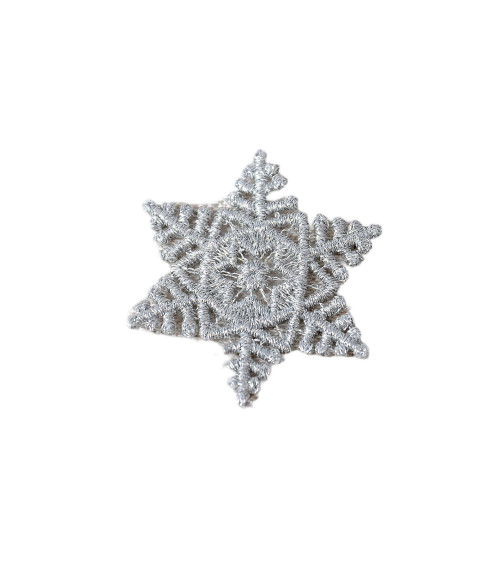 Silver snowflake iron-on patch 3.9cm x 3.9cm