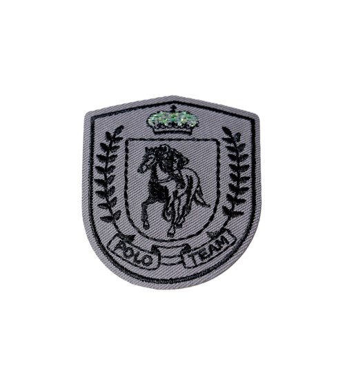 Polo team grey iron-on badge 5.5cm x 4.5cm