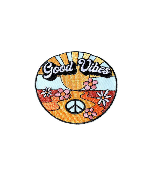 Set of 3 seventies good vibes iron-on patches 7cm x 7cm