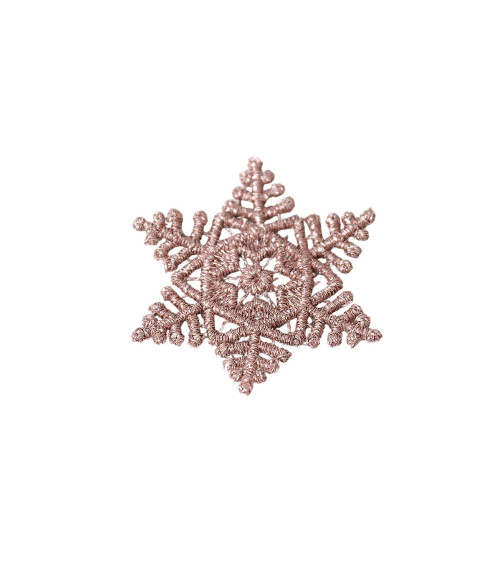 Set of 3 iron-on snowflake patches in rose gold 3.9cm x 3.9cm