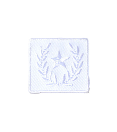 Juego de 3 parches termoadhesivos con insignia de estrella de laurel blanco de 3 cm x 3 cm