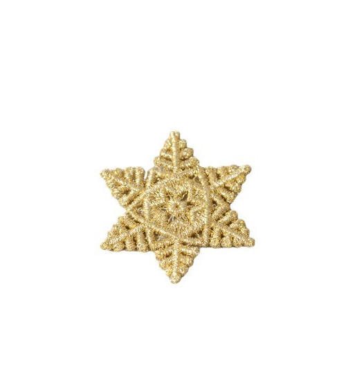 Set of 3 iron-on snowflake patches in gold 3.9cm x 3.9cm