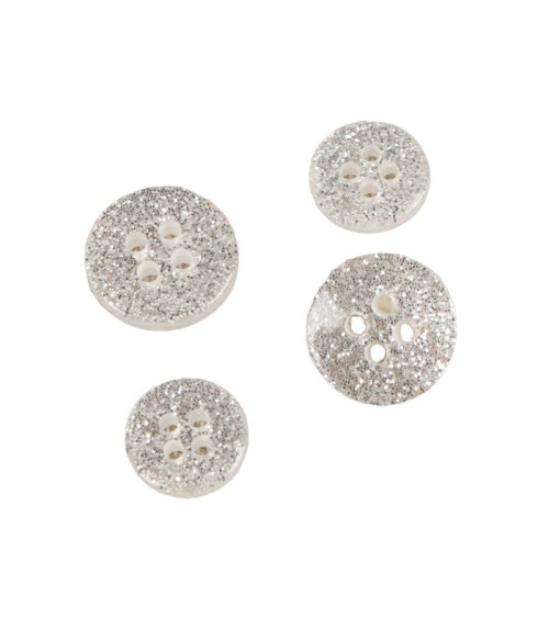 Set of 6 round silver glitter buttons