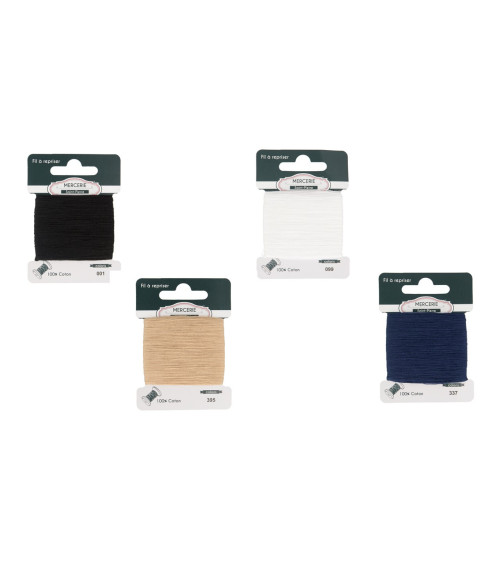 Pack of 4 cotton darning threads 60m black, navy blue, white, beige