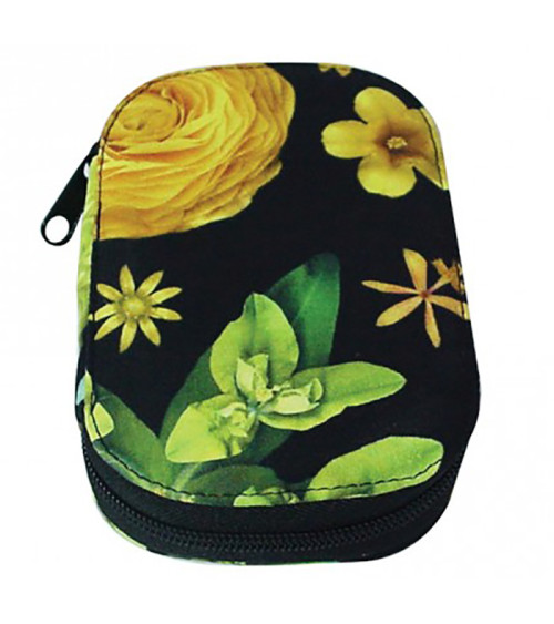 Sewing bag 16x12cm yellow 3D flowers