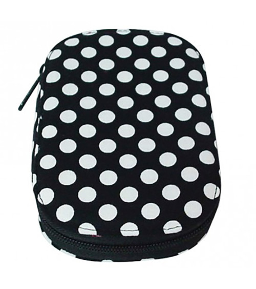 Sewing bag 16x12cm white polka dots on black background