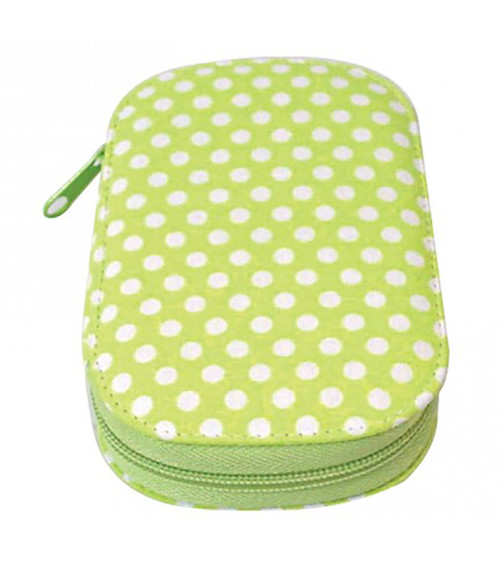 Sewing bag 16x12cm white polka dots on green background