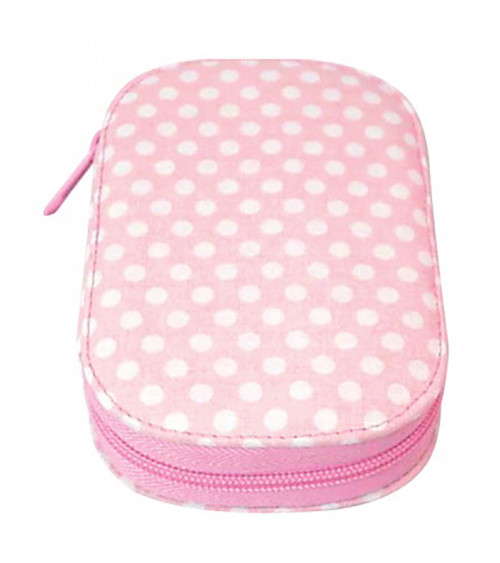 Sewing bag 16x12cm white polka dots on light pink background