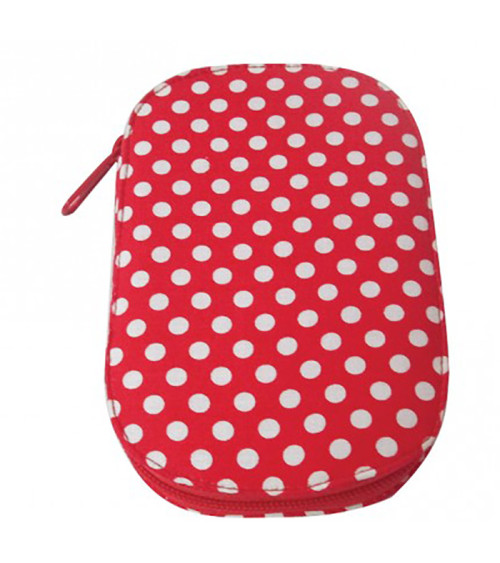 Sewing bag 16x12cm white polka dots on red background