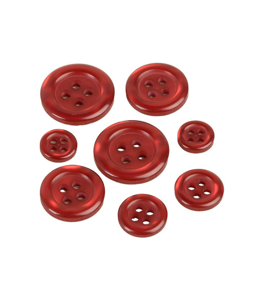 Set of 6 round buttons with 4 holes in burgundy red