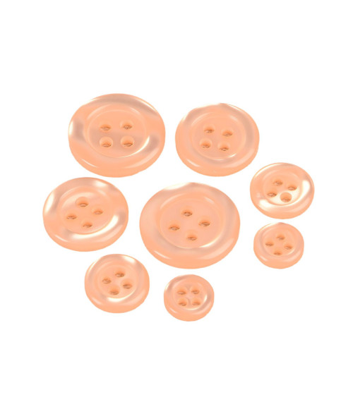 Set of 6 round buttons 4 holes salmon orange